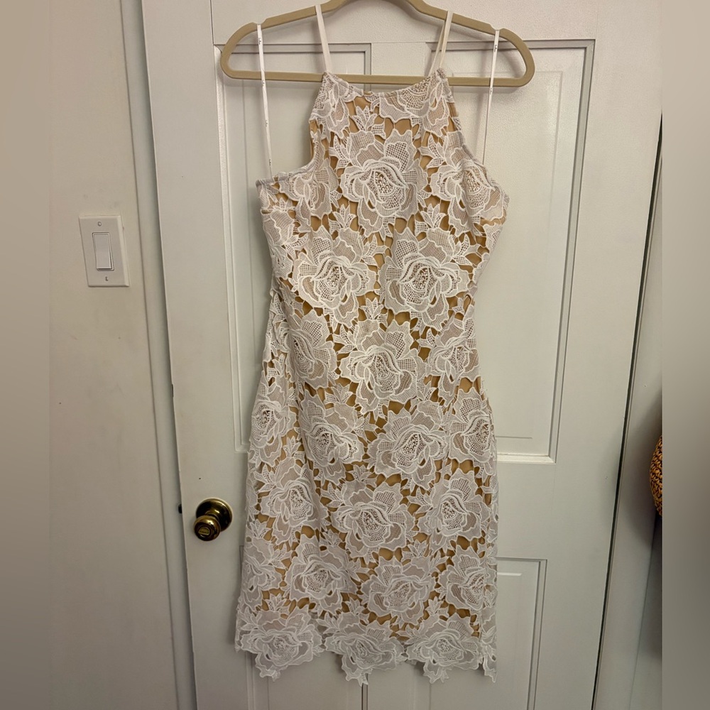 Lulu's White Floral Lace Midi Dress